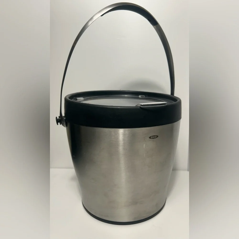 OXO Stainless Steel Double Walled Ice Bucket 4 Quart Hinged Lid Handle #0305243